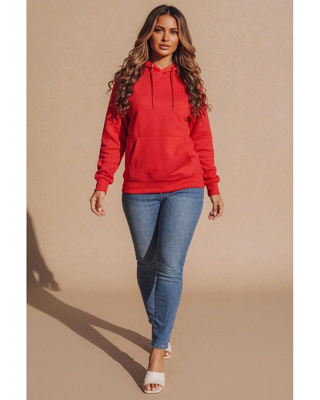 Femme Luxe Red Oversized Rib Cuff & Hem Pocket Hoodie