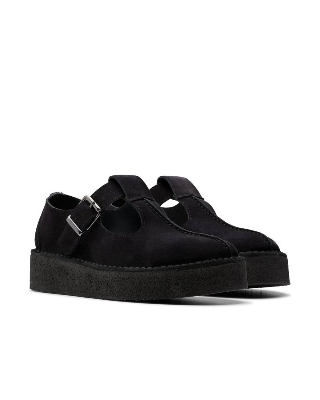 Clarks Black Trek Wedge Tbar Suede T Bar Shoes