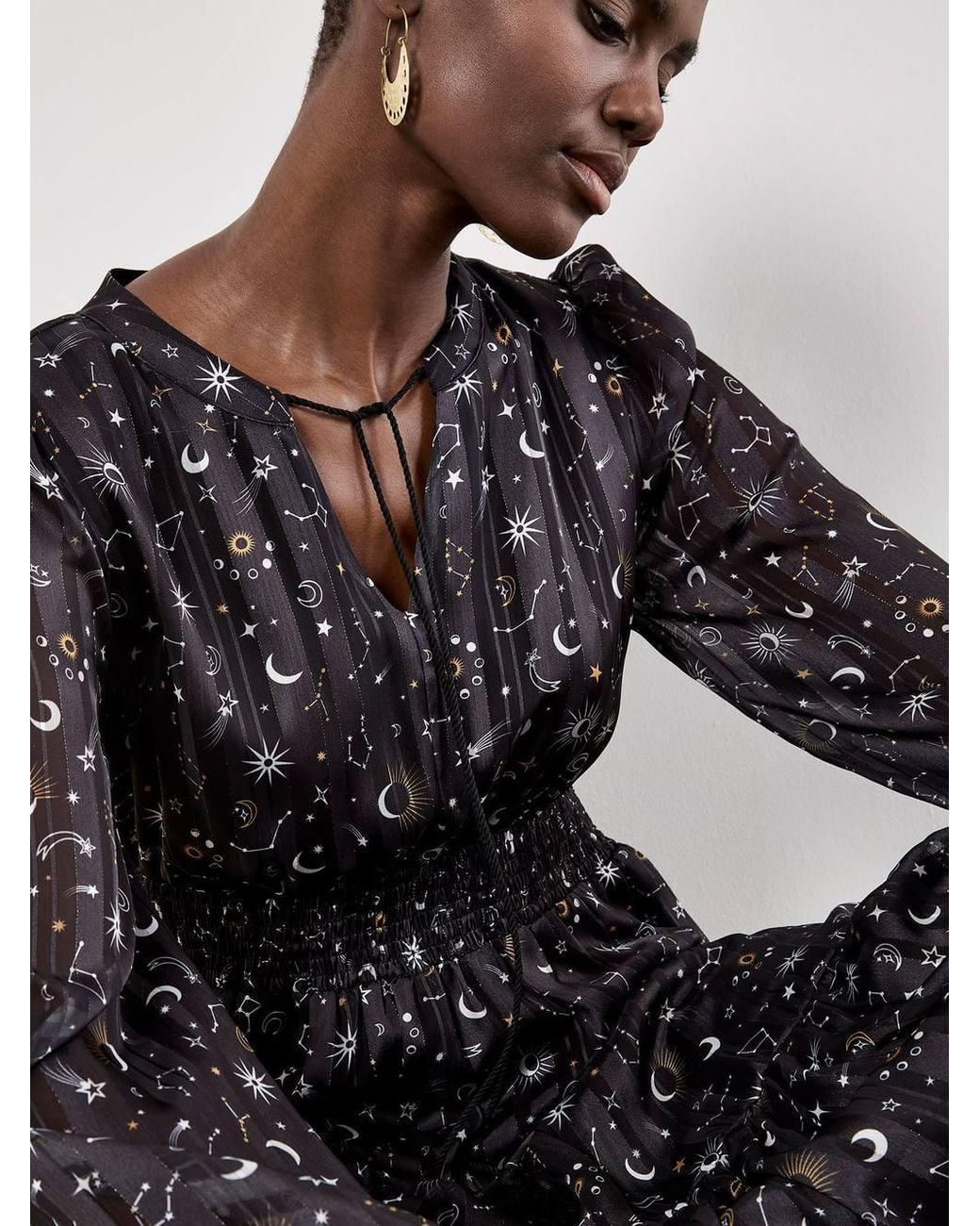 Apricot Black Constellation Shimmer Satin Midaxi Dress