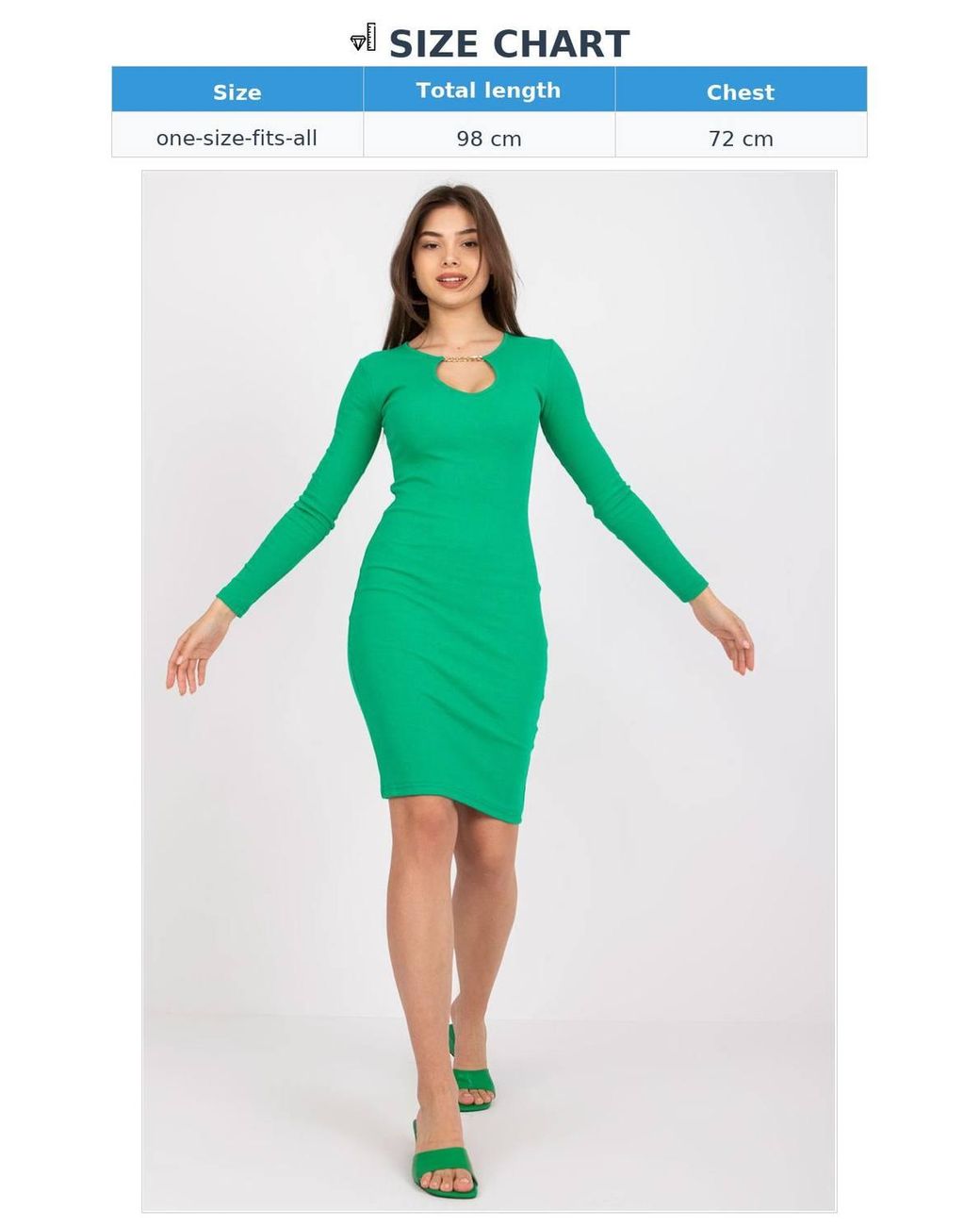 Love Lace Green Ribbed Long Sleeve Pencil Dress With Chain