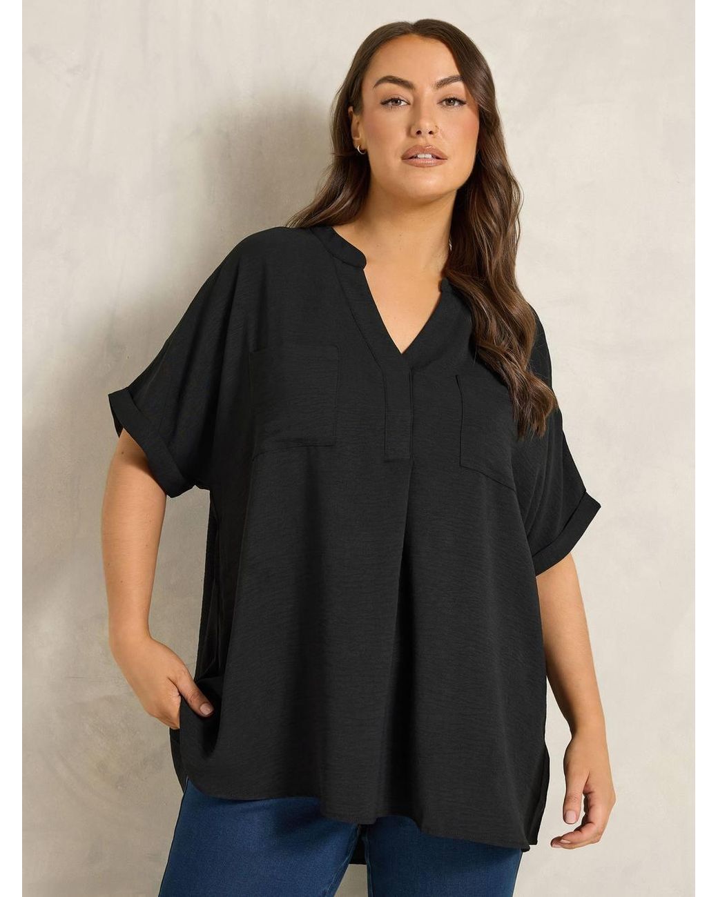 Evans Black Short Sleeve Utility Blouse