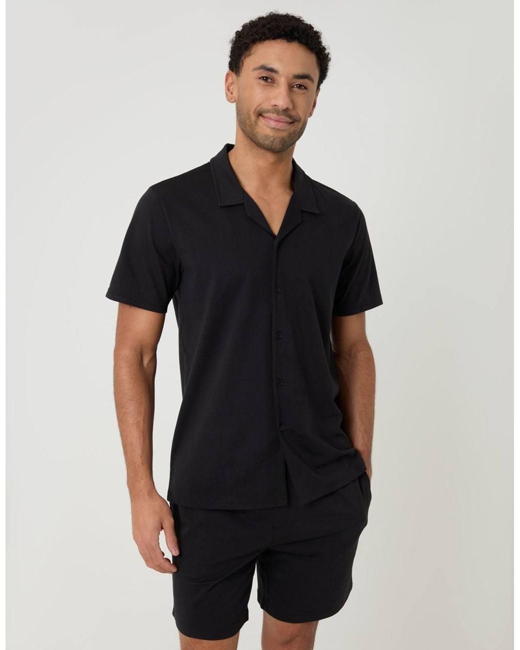 Threadbare Black Shirt & Shorts Lounge Set for men