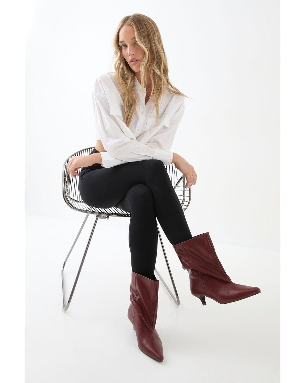 MissPap Red Low Stiletto Heel Ankle Boots