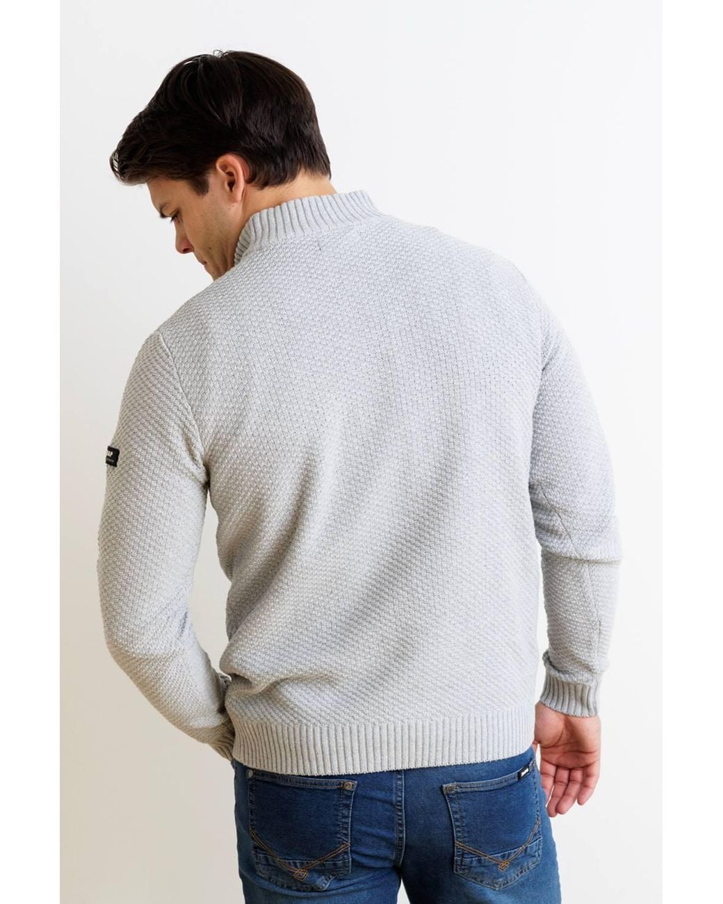 Firetrap Gray Cotton Rich Waffle Knit Funnel Neck Jumper With Buttons for men
