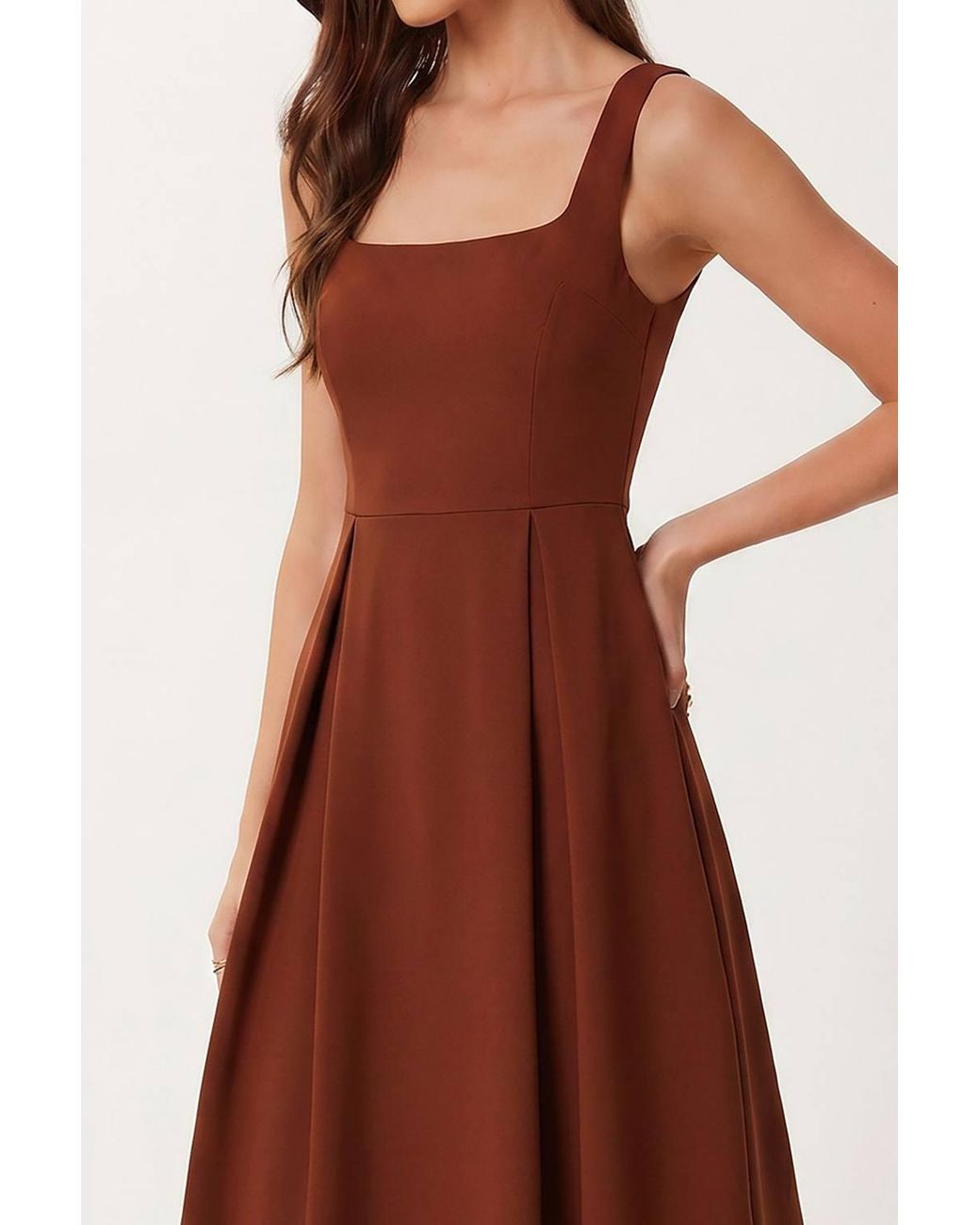 Happiness İstanbul Red Square Collar A-Form Midi Dress With Zipper Closure