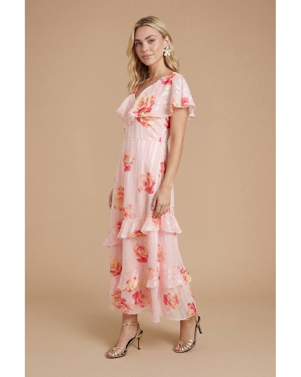 Dorothy Perkins Natural Dp Luxe Cape Ruffle Midi Dress