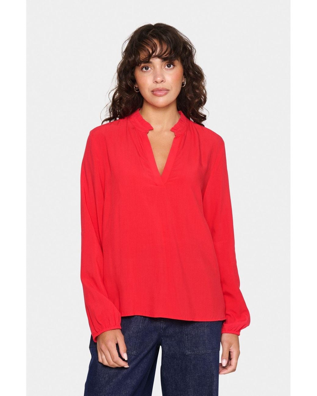 Saint Tropez Red Edasz V-Neck Long Sleeve Blouse