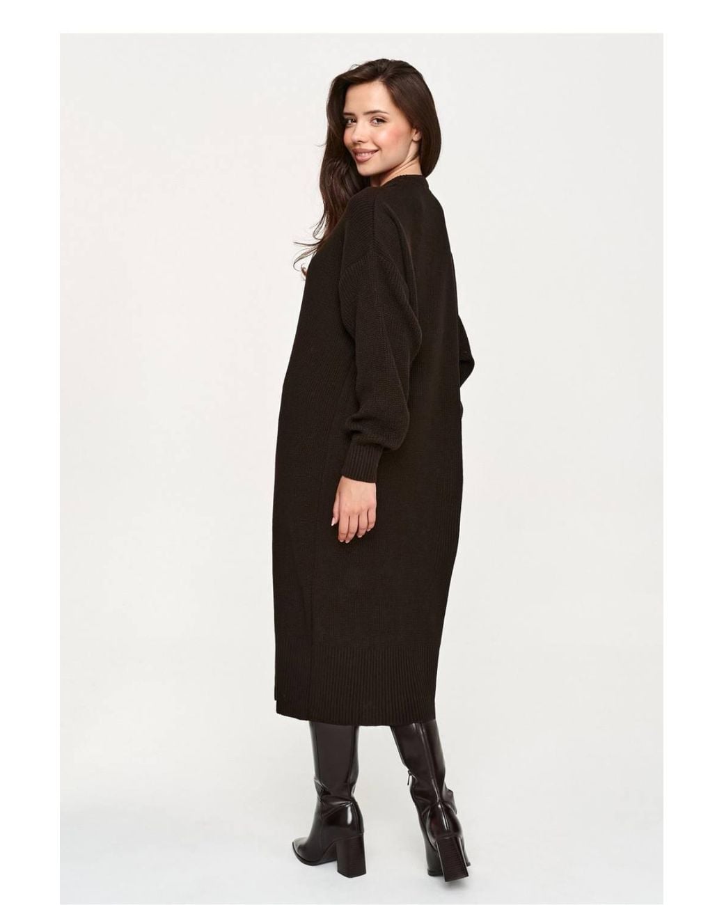 Love Lace Black Knitted Long Sleeve Classic Shift Dress