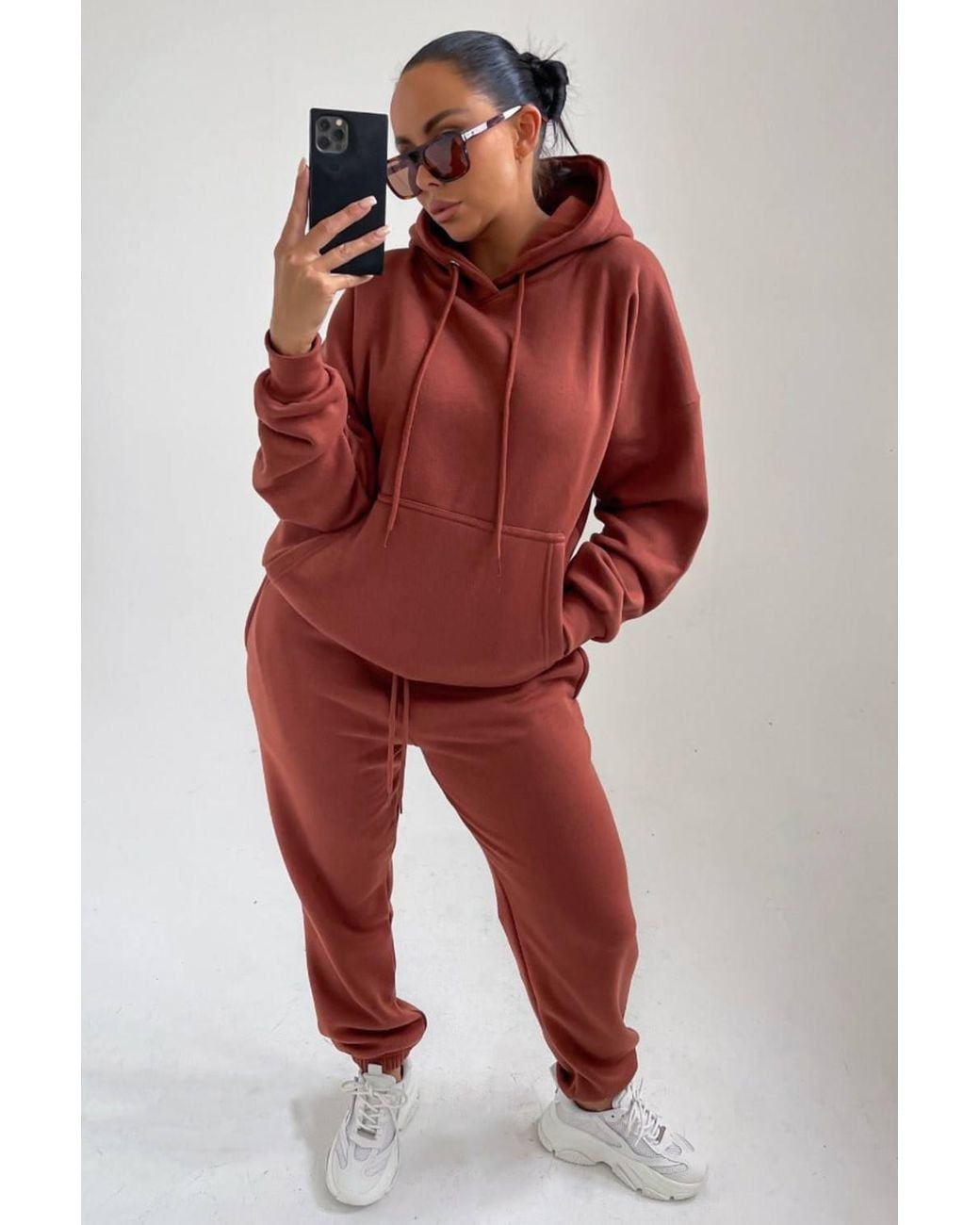 Femme Luxe Red Oversized Front Pocket Pullover Hoodie Cuffed Joggers Loungewear Set