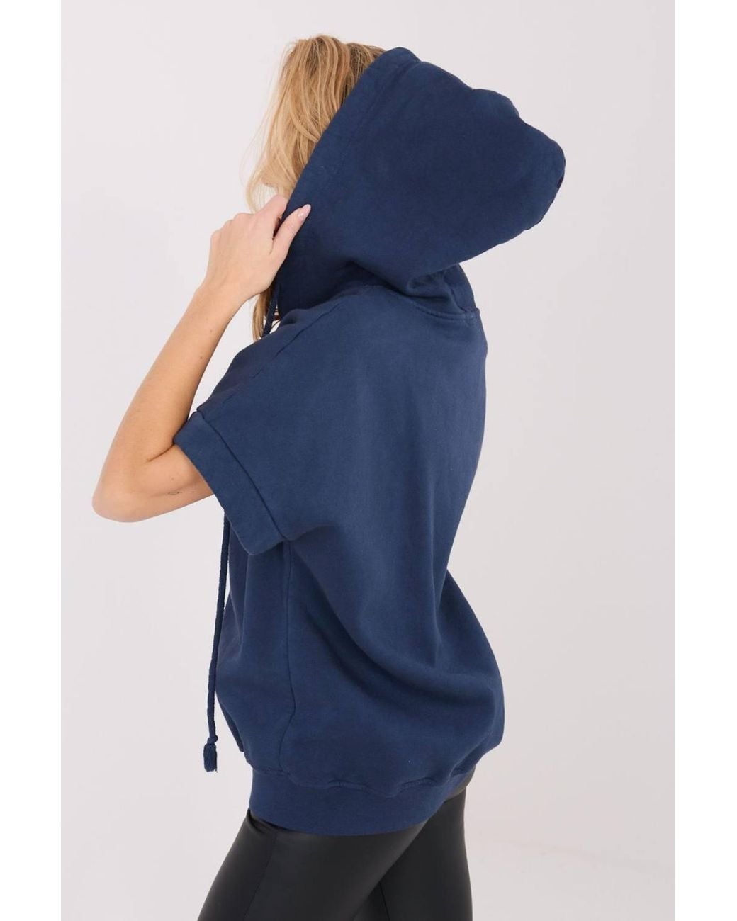 Love Lace Blue Cotton Elastane Hooded Zip Sweatshirt