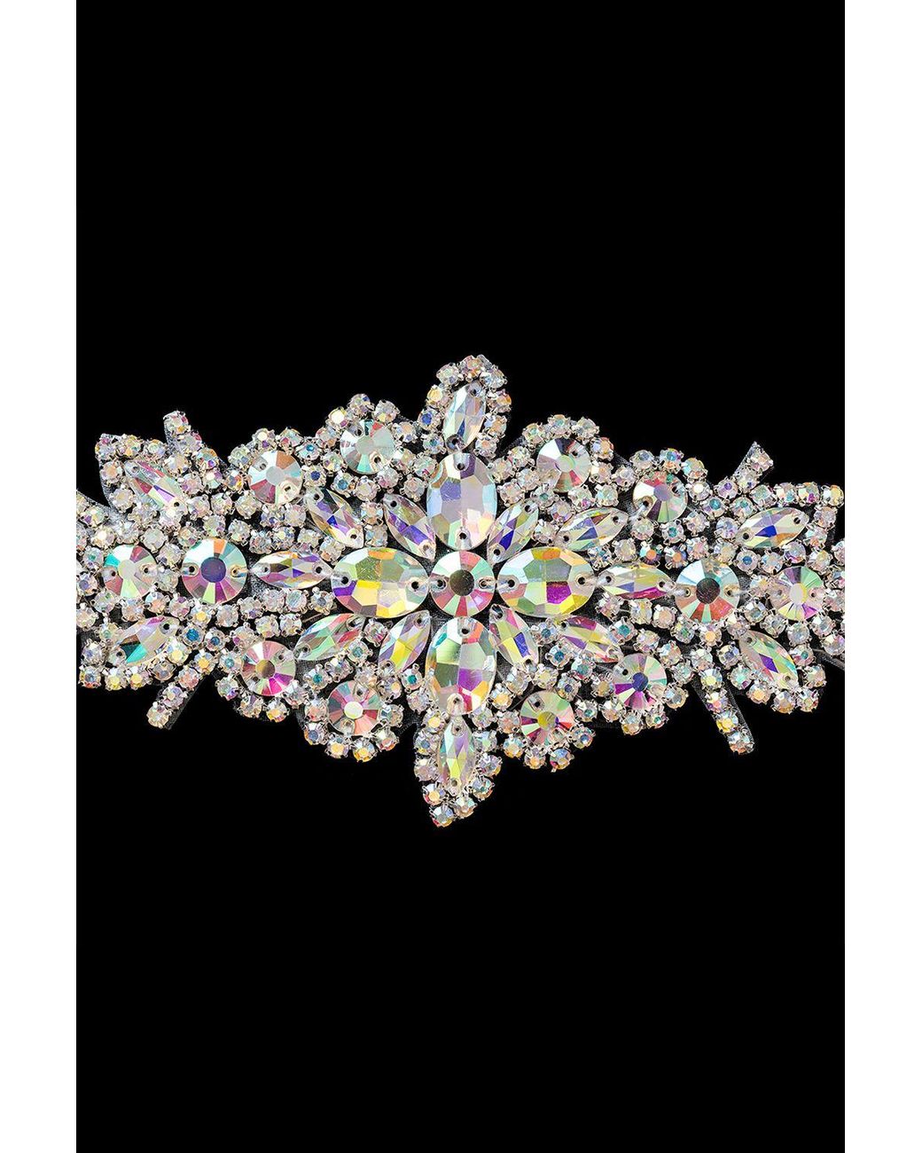 Neel Blue Black Diamante Motif, Rhinestone Patch, Crystal Applique, 24 X 8.5Cm