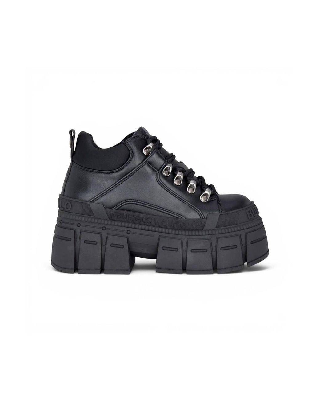 Infinity Leather Black Buffalo Chunky Platform Gothic Ankle Boots