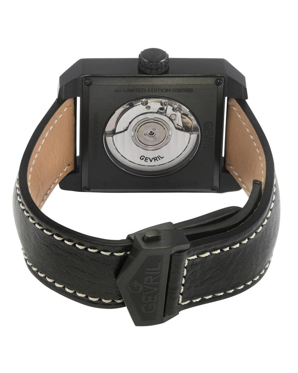 Gevril Black Herald Square Dial Handmade Italian Leather Strap Watch for men