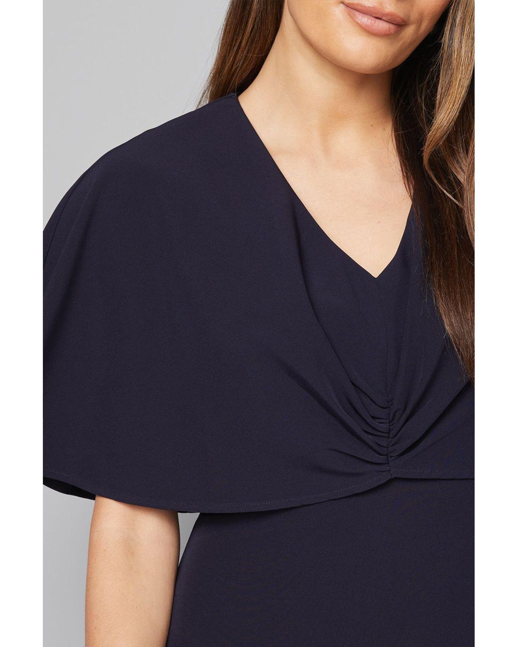 Wallis Blue Cape Sleeve Twist Front Midi Dress