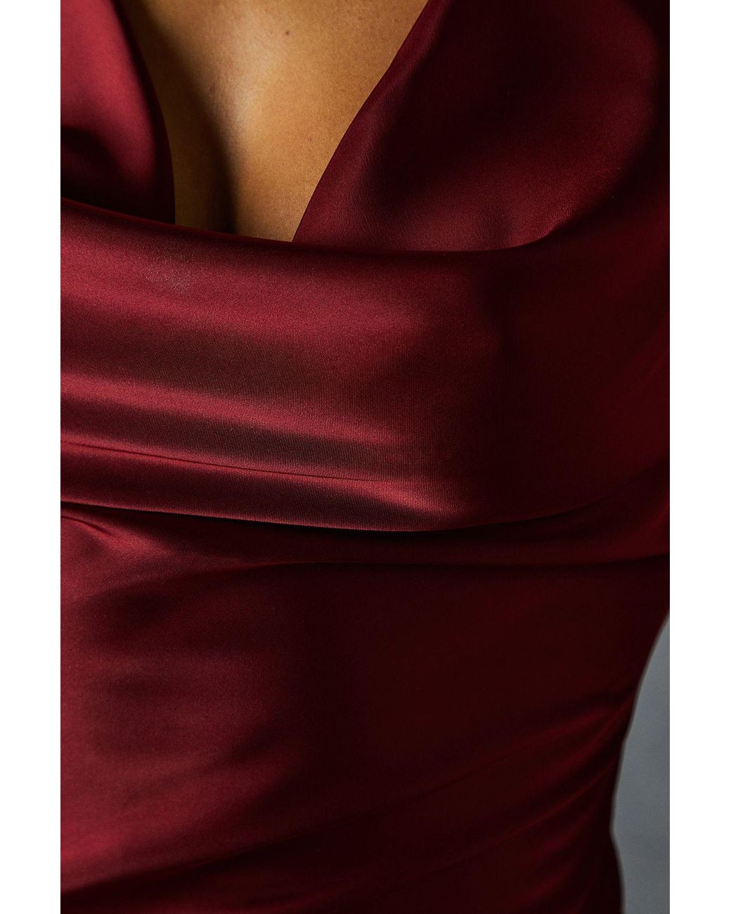 MissPap Red Premium Satin Cowl Neck Fishtail Maxi Dress