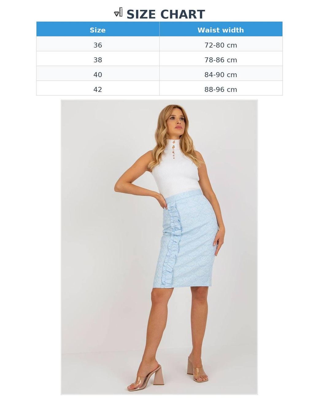 Love Lace Blue Textured Pencil Skirt With Front Ruffle