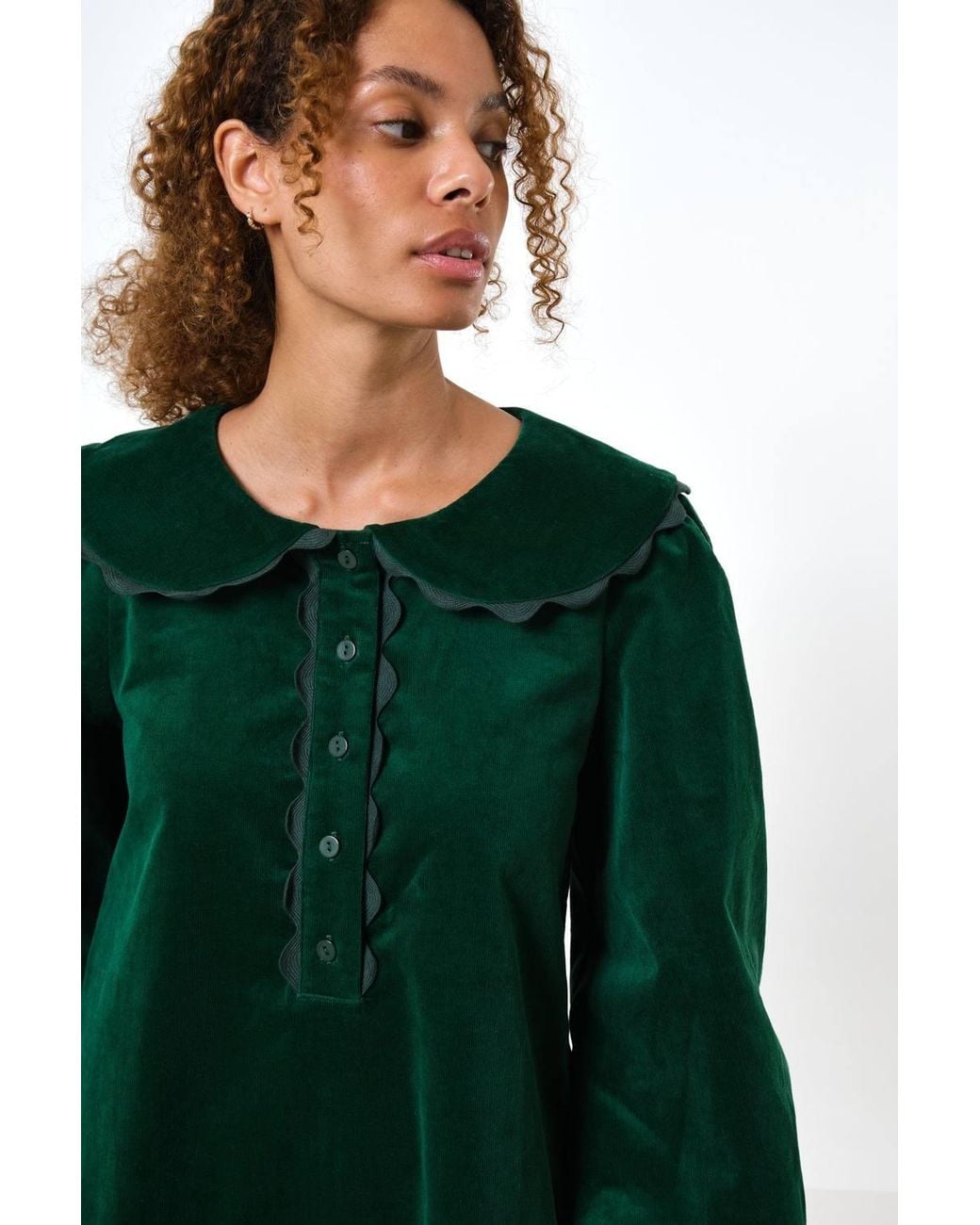 Louche Green Bonny Baby Cord Long Sleeve Mini Dress