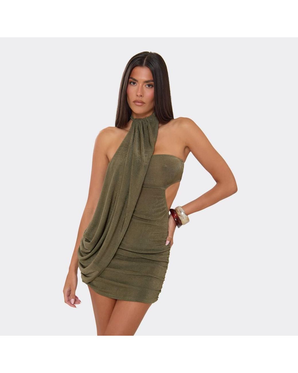 EGO Green Sleeveless Drape Mini Dress