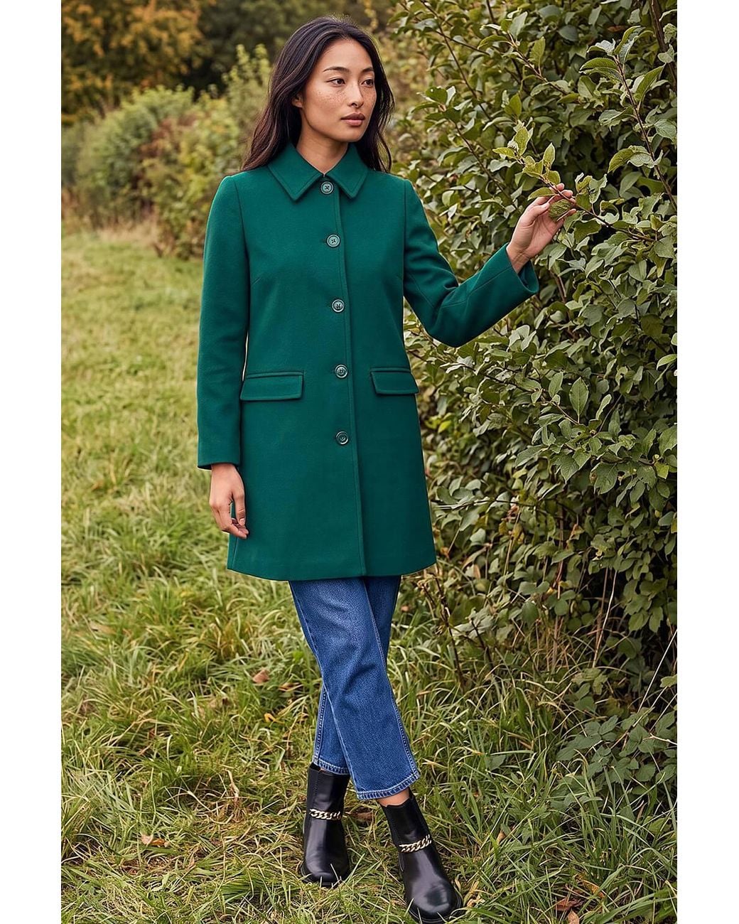 Roman Green Petite Collared Button Front Coat