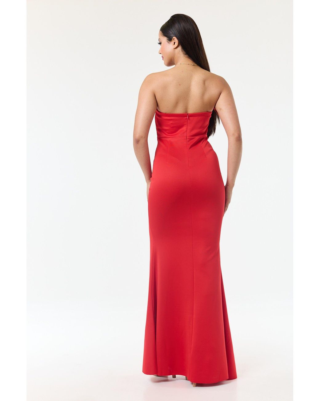 LuvForever Fashion Red Bandeau Side Slit Maxi Dress