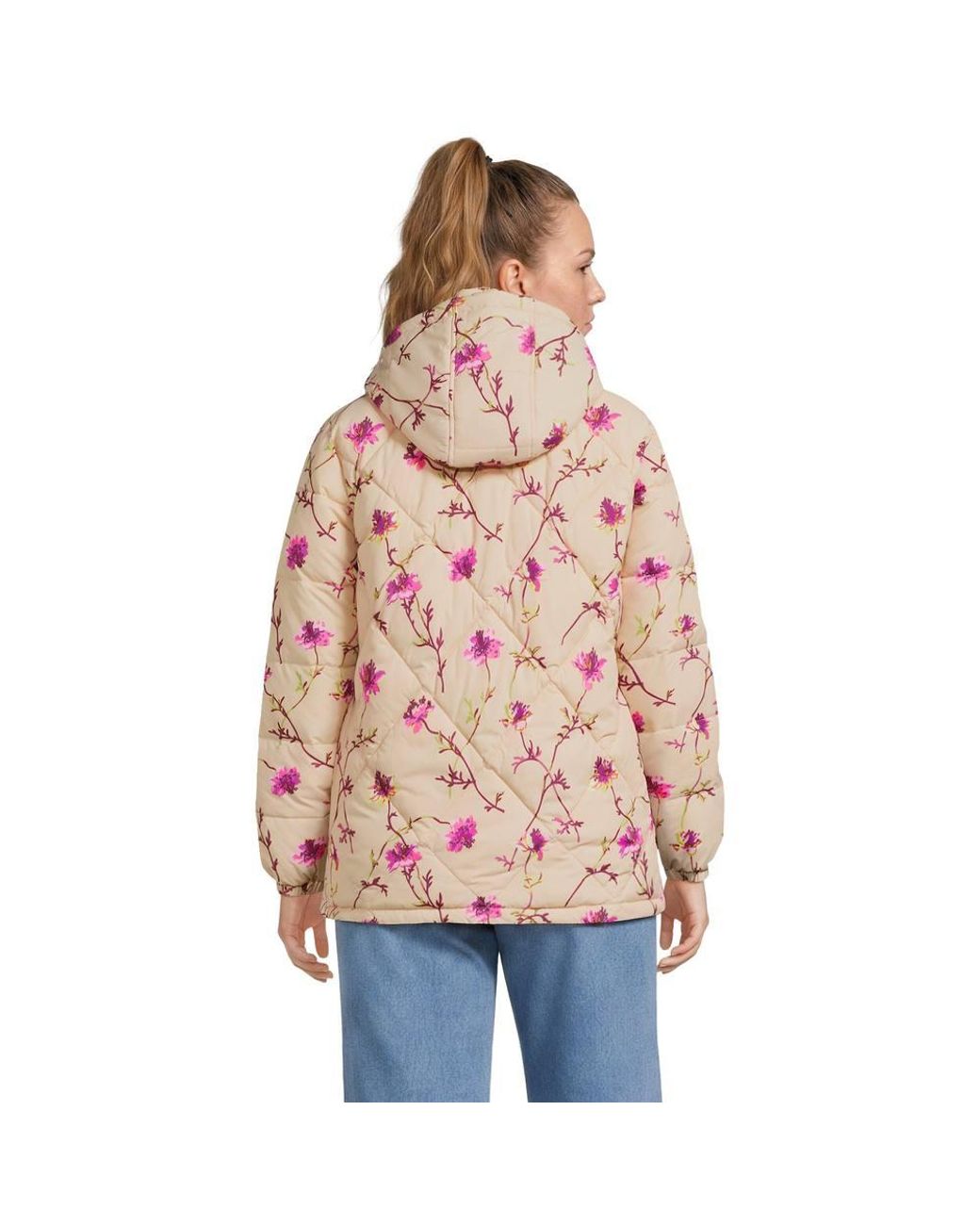 Lands' End Pink Plus Patterned Thermoplume Insulated Quilted Jacket