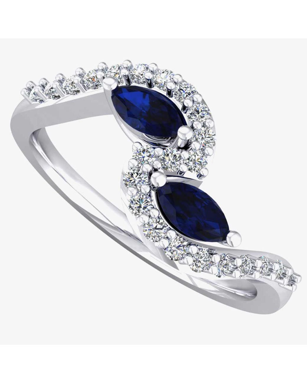 T.H.Baker Blue 18Ct Sapphire & Diamond Swirl Ring 9694/18W/Dq7S-0.16Ct
