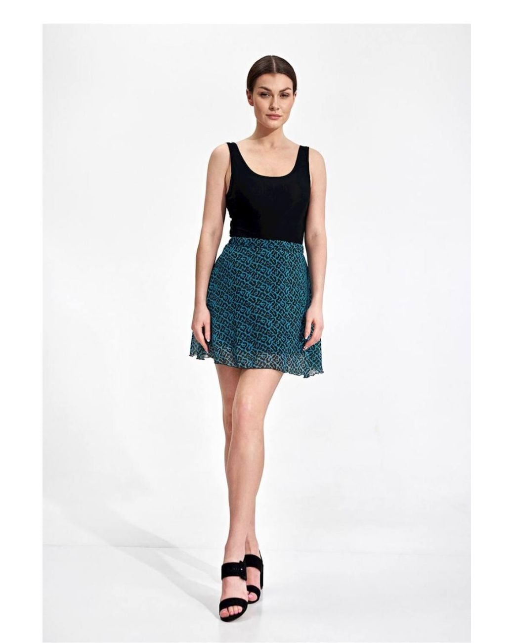 Love Lace Blue Flared Mini Skirt With Lining & Elastic Waist