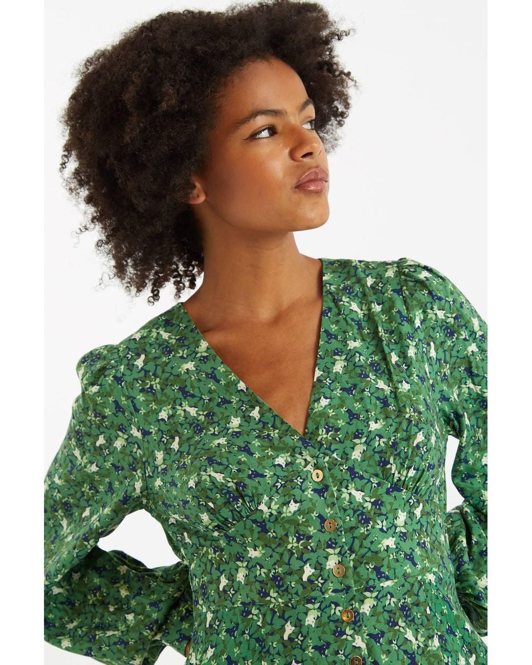 Louche Green Heidi-Cat-Camo Long Sleeved Mini Dress
