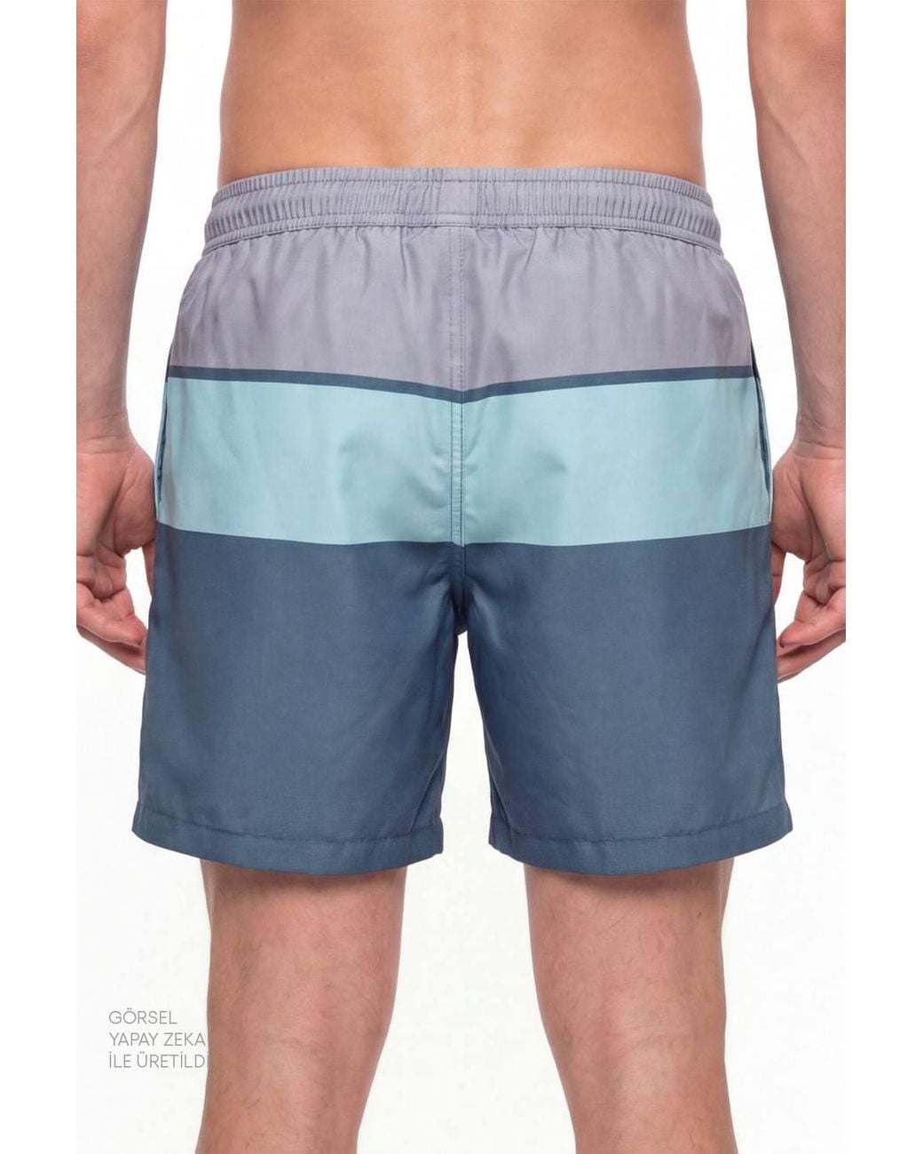Penti Blue Mindful Colour Block Striped Swim Shorts for men