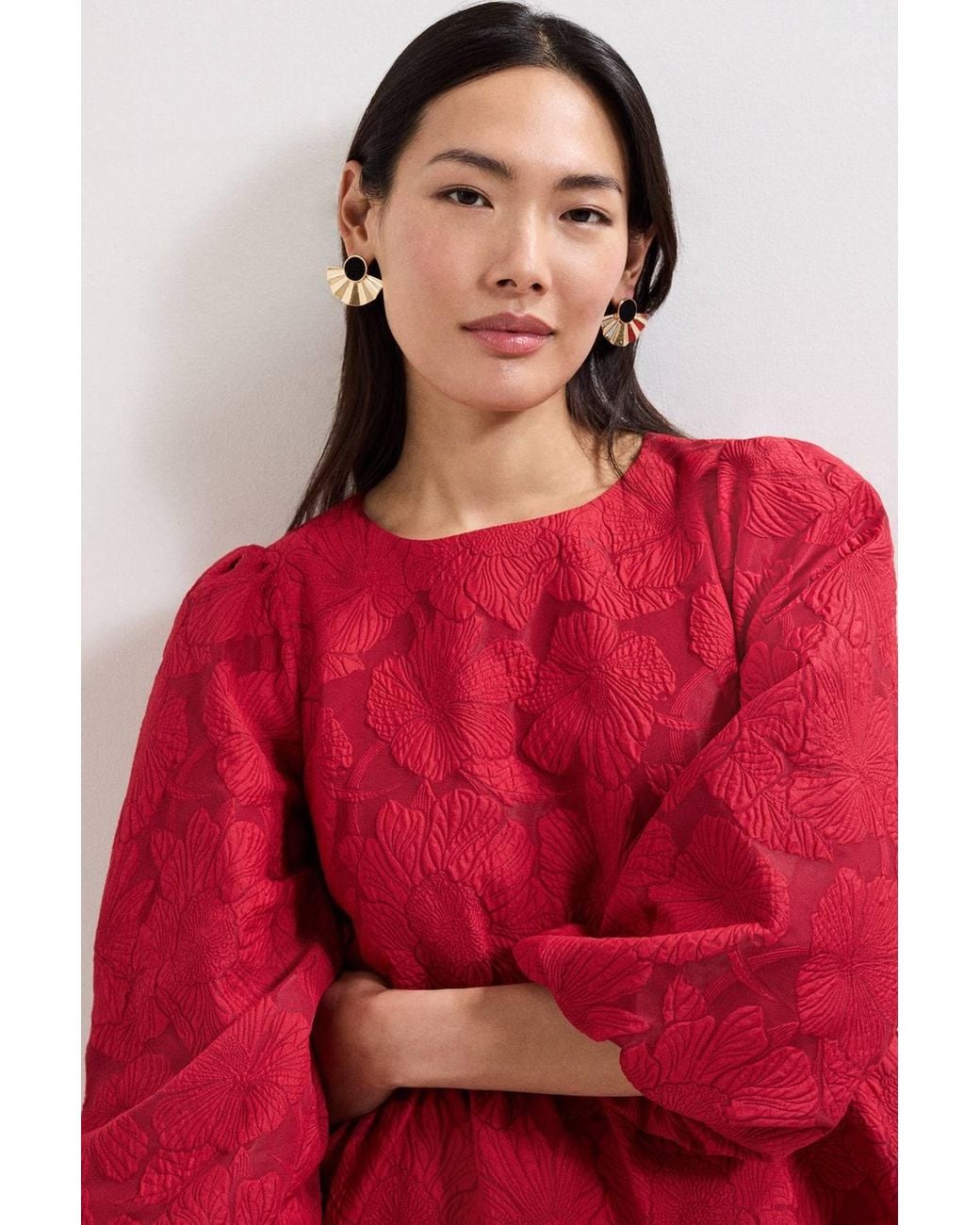 Phase Eight Red Ellis Peplum 3/4 Sleeve Hem Top