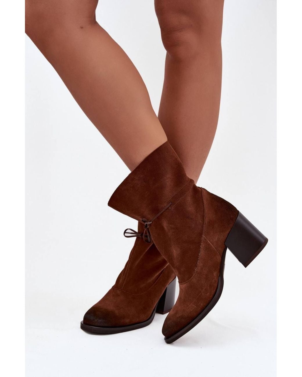 Love Lace Brown Office Slip-On Suede Heeled Boots