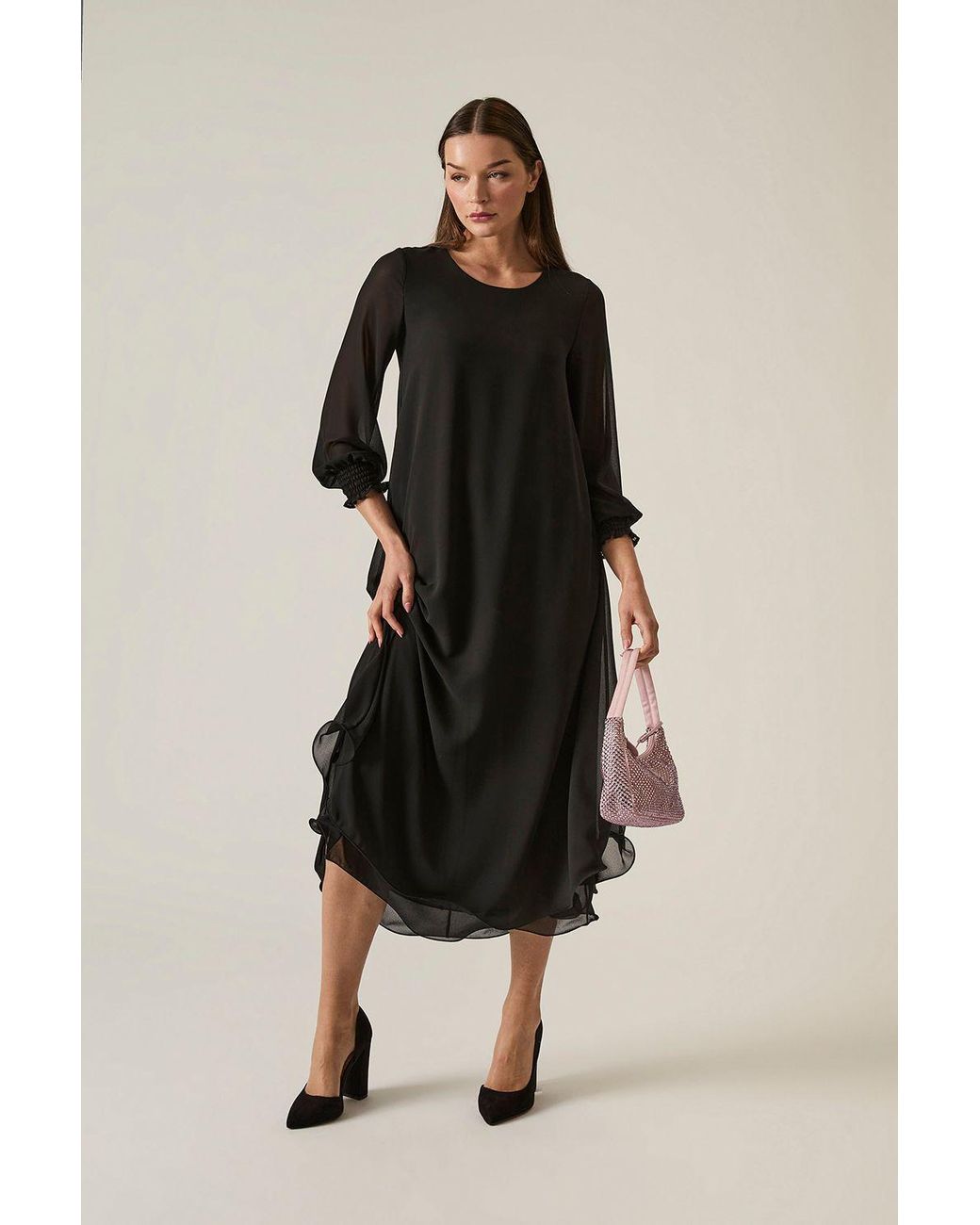 James Lakeland Black Maxi Wave Hem Dress