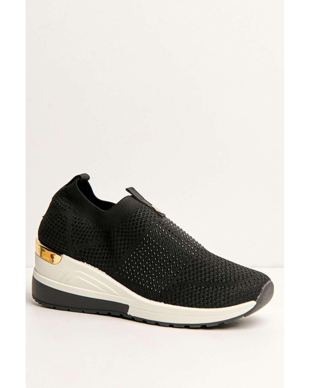 Miss Diva Black Ember Diamante Embellished Slip On Trainers