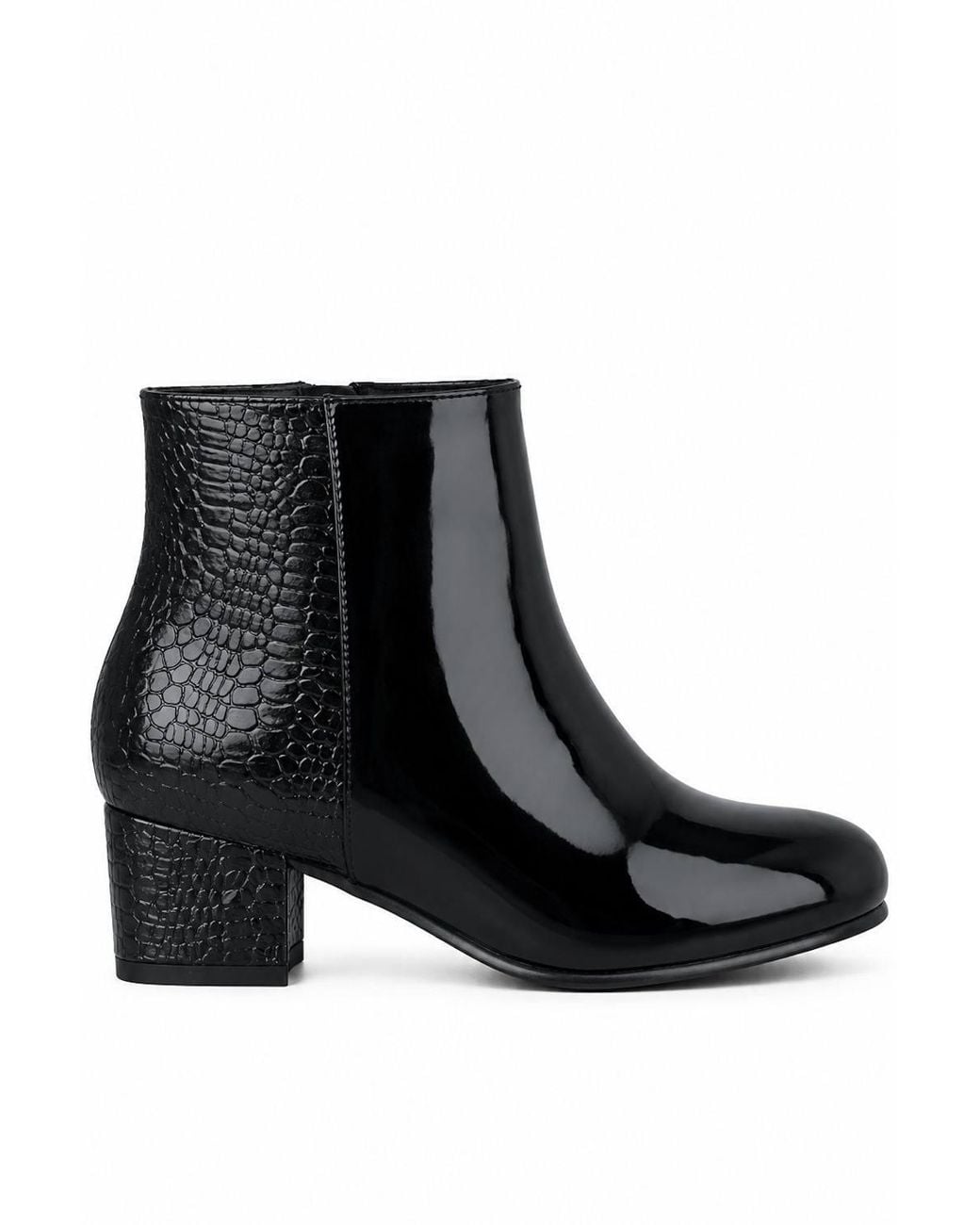 Spot on Black Patent Block Heel Ankle Boots