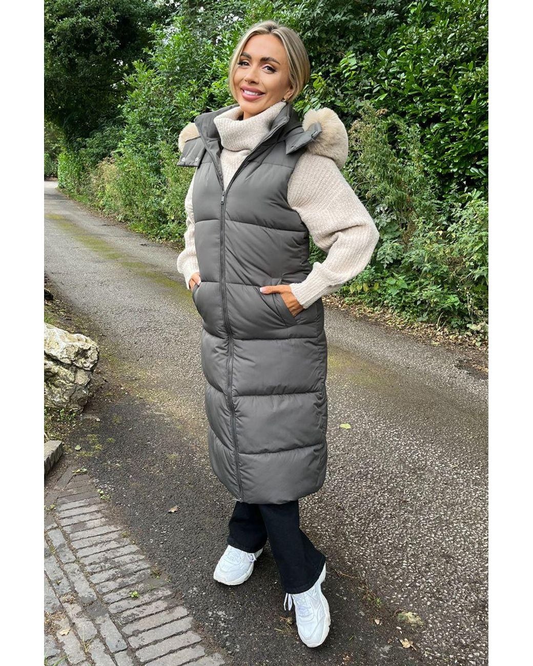 AX Paris Green Faux Fur Hooded Longline Padded Gilet