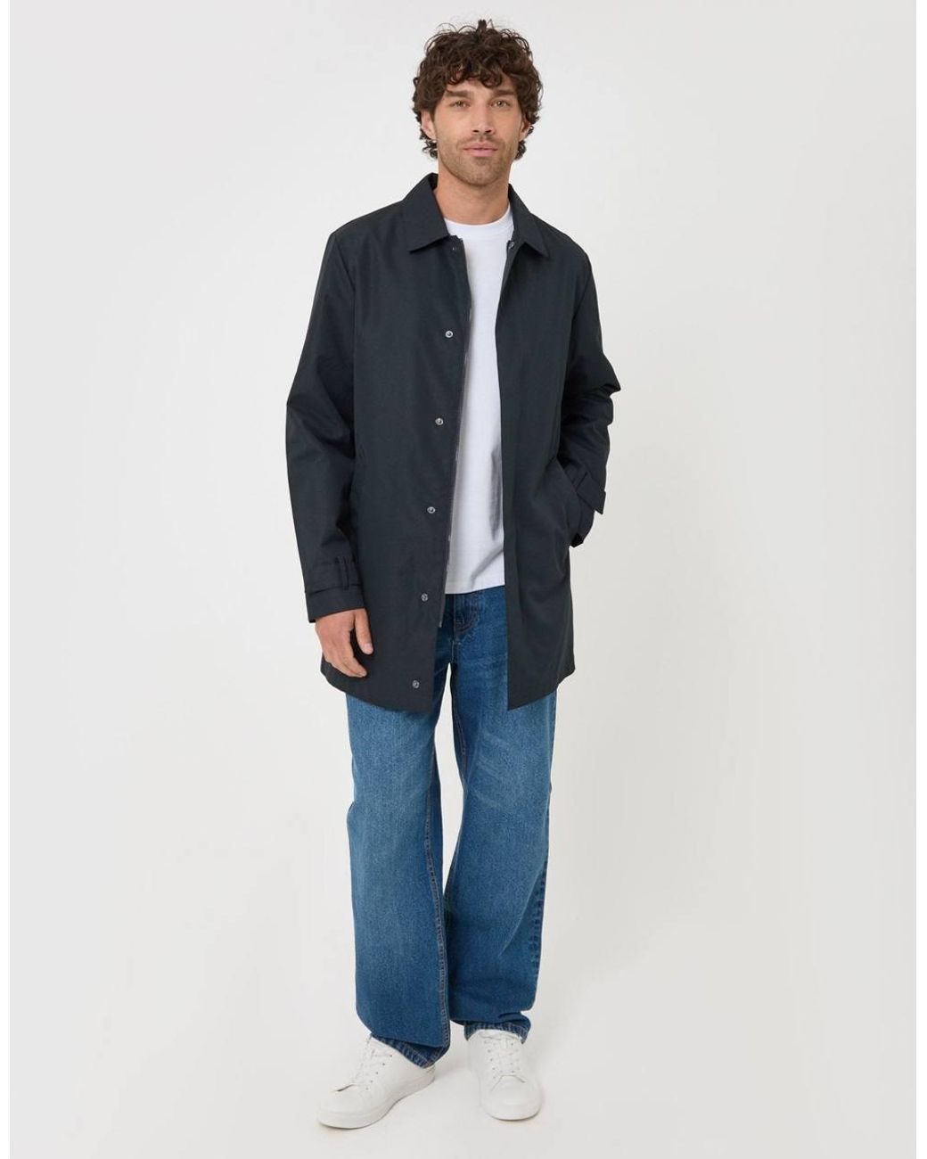 Threadbare Blue Showerproof Collared Longline Mac for men