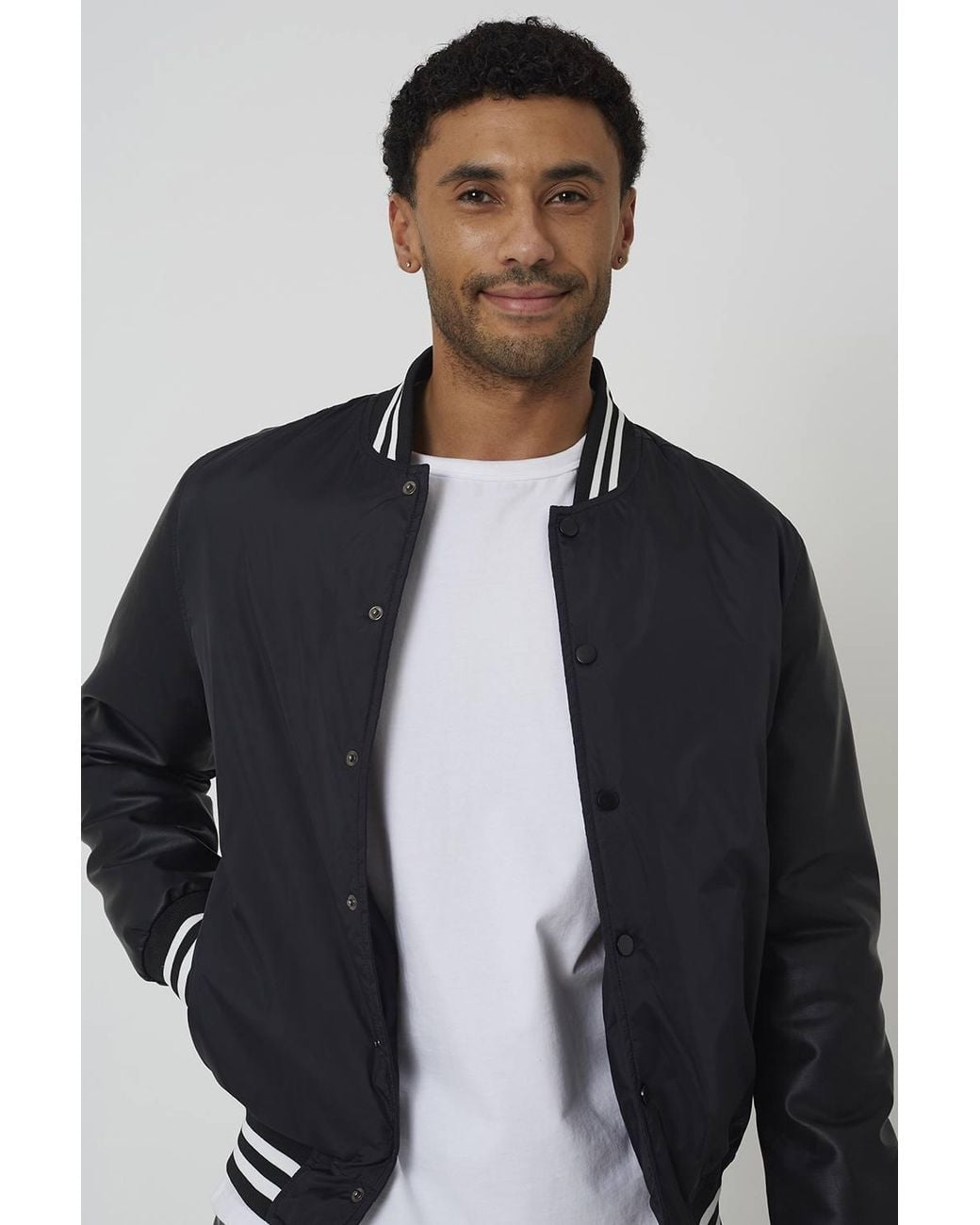 Brave Soul Gray Varsity Style Jacket With Pu Sleeves for men