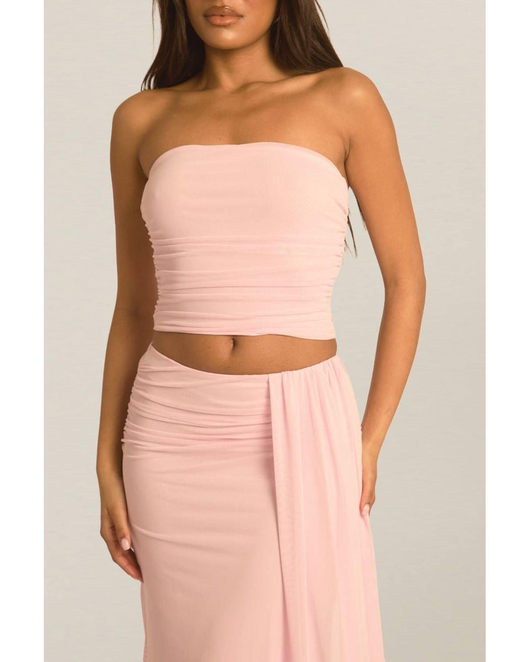 Rebellious Fashion Natural Mesh Bandeau Top & Maxi Skirt Co-Ord Set