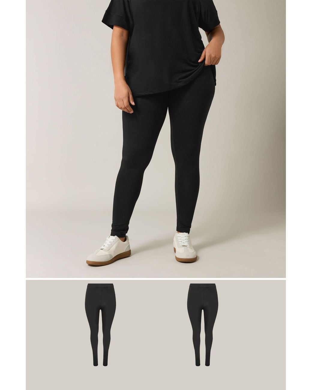 Evans Black 2 Pack Cotton Stretch Leggings