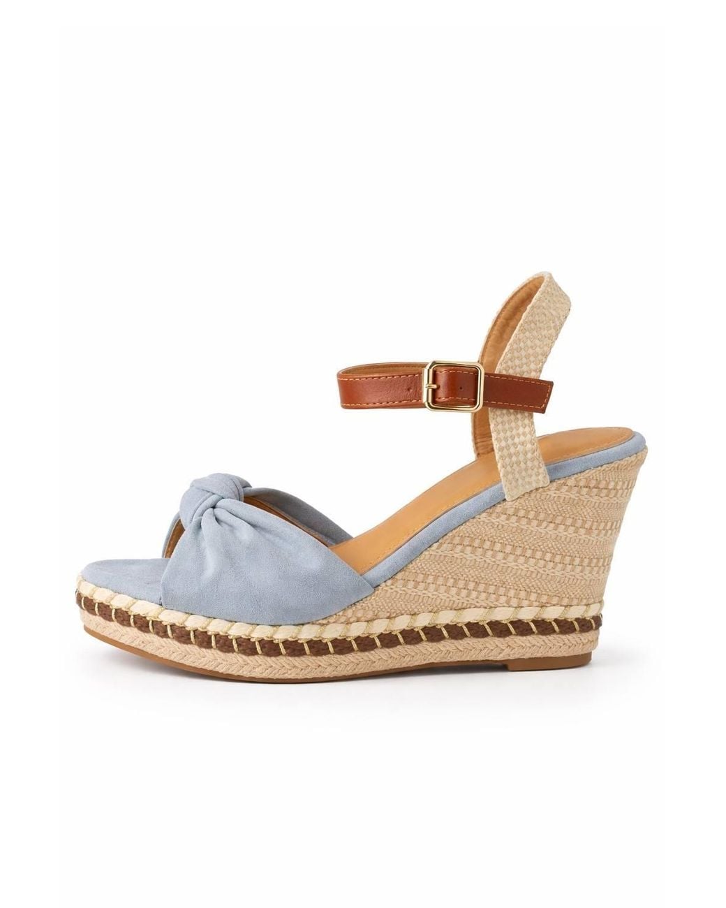 Spot on Natural Knot Front Espadrille Wedge Sandal With Ankle Strap