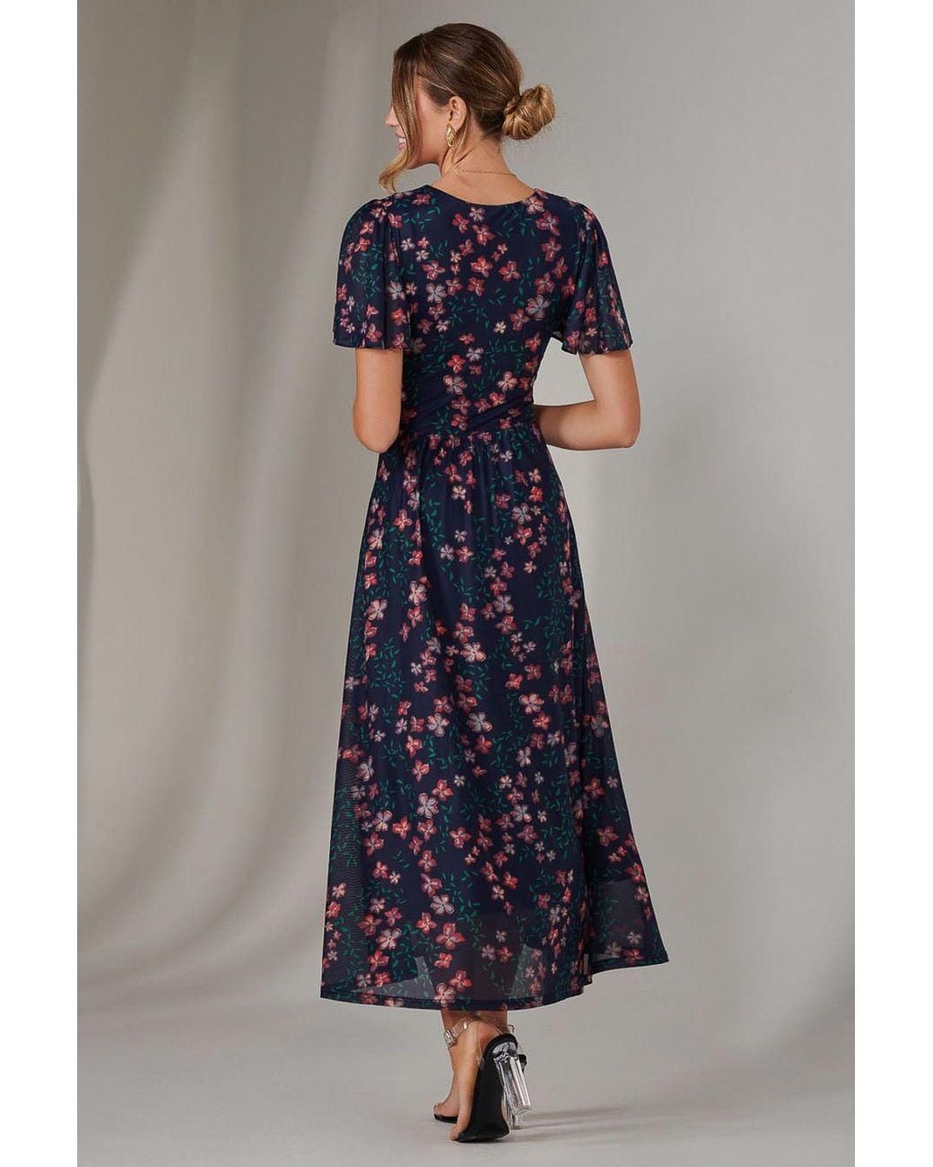 Jolie Moi Blue Mesh Short Sleeve Midaxi Dress