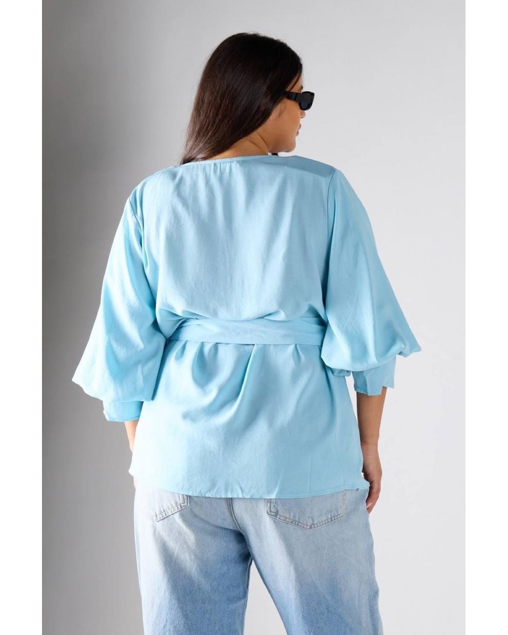 Shnoo Blue Wrap Blouse With Tie Waist