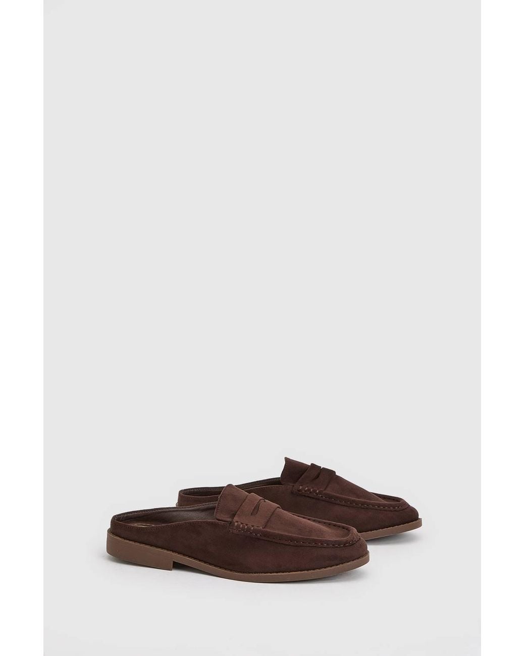 Oasis Brown Raeghan Faux Suede Loafer Style Footbed Flat Mules