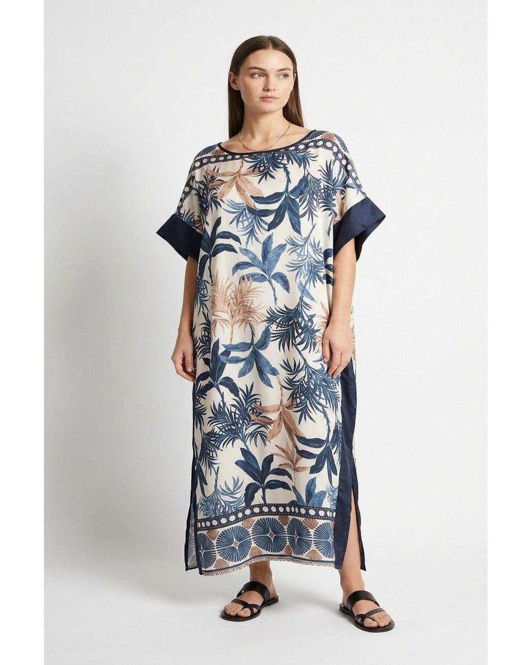 IKRUSH Blue Taisley Oversized Batwing Maxi Dress With Tropical Print