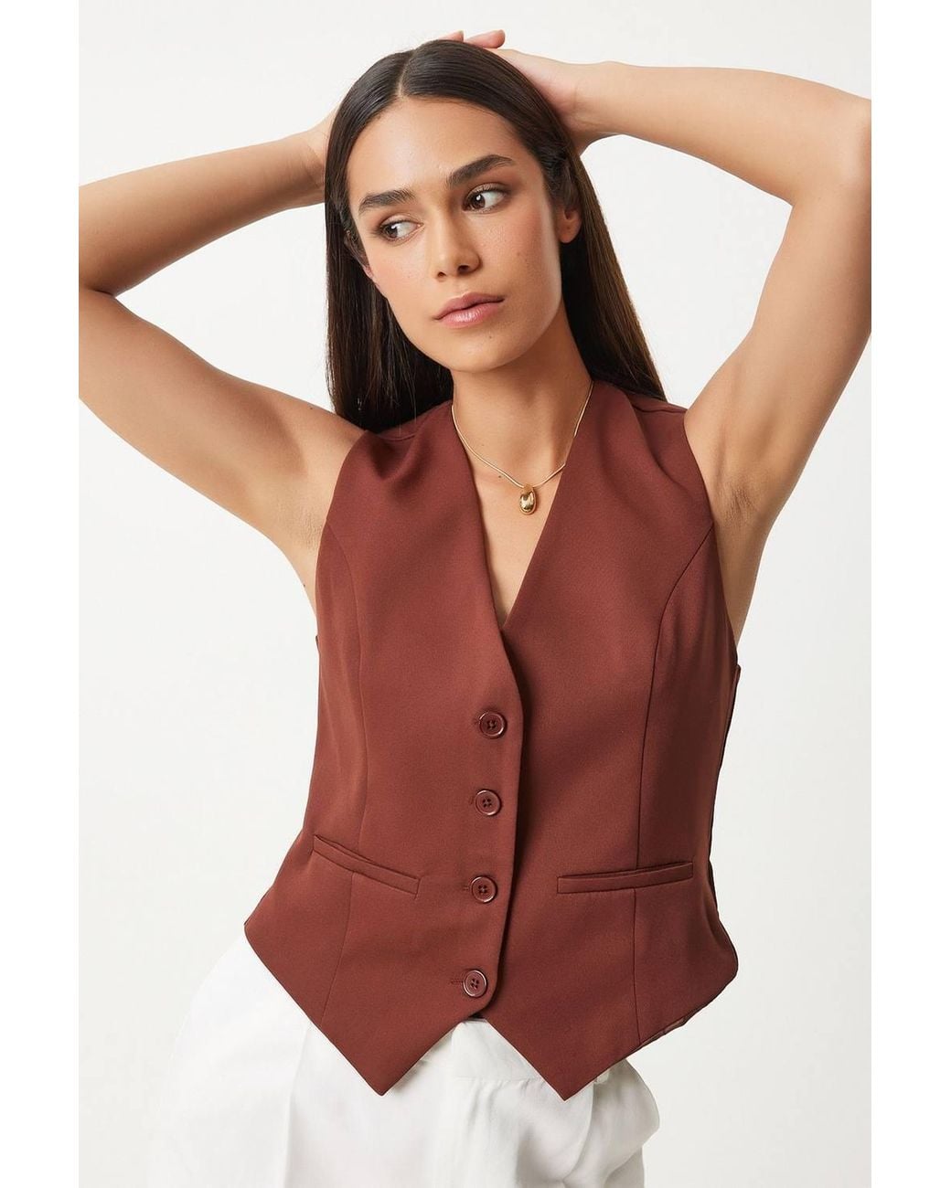 Happiness İstanbul Red Crop Button Waistcoat