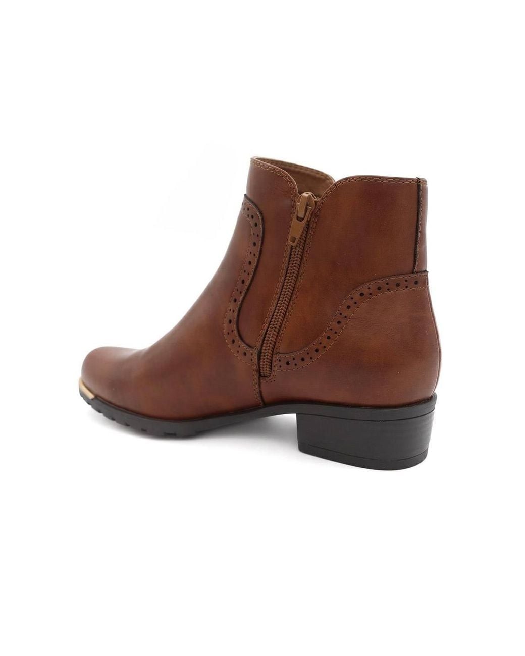 Pavers Brown Zip Fasten Brogue Trim Ankle Boots