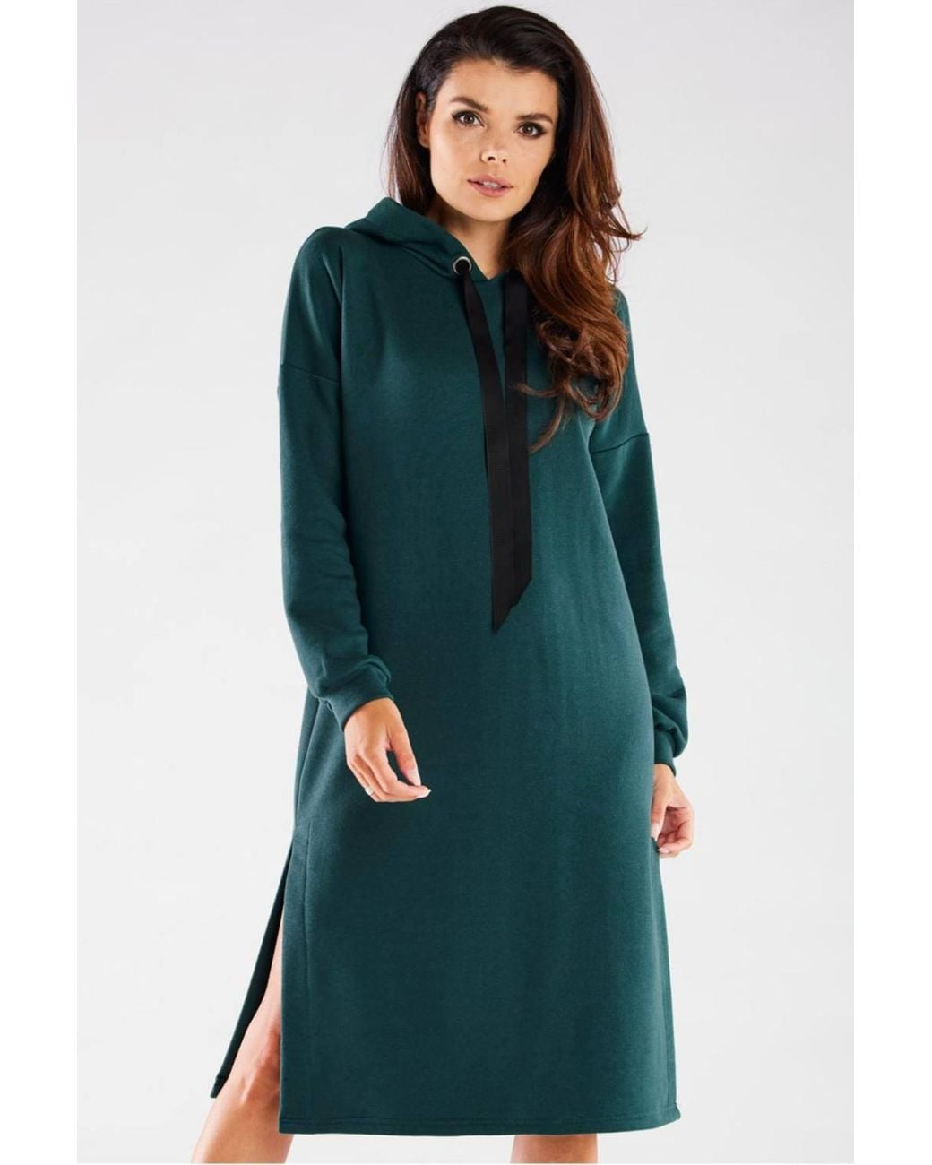 Love Lace Green Cotton Long Sleeve Sweatshirt Dress With Belt