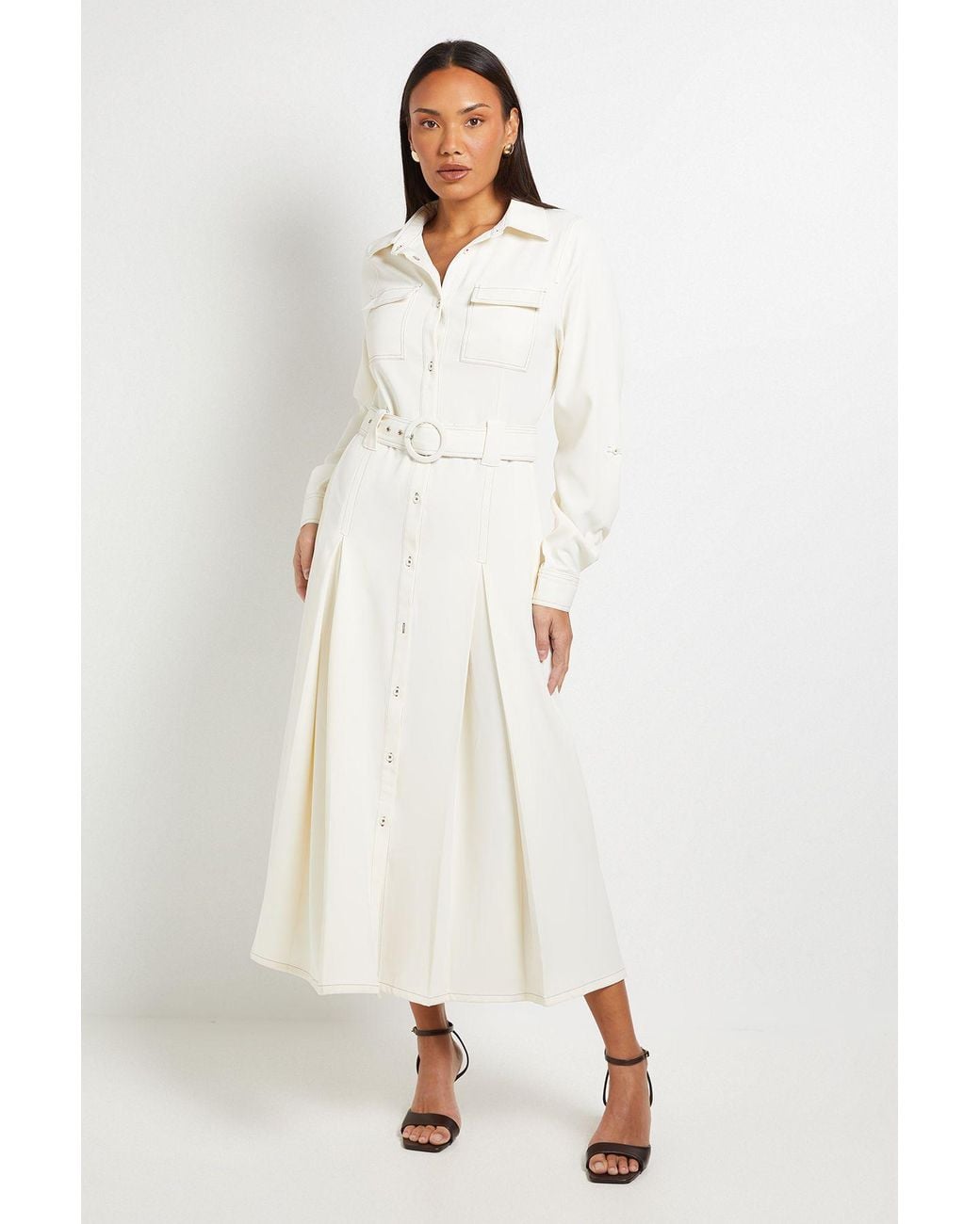 PRINCIPLES Natural Contrast Stitch Belted Utility Dress