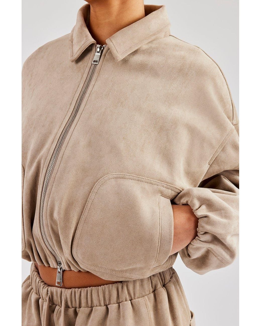 CERNUCCI Natural Suede Collared Bomber Jacket
