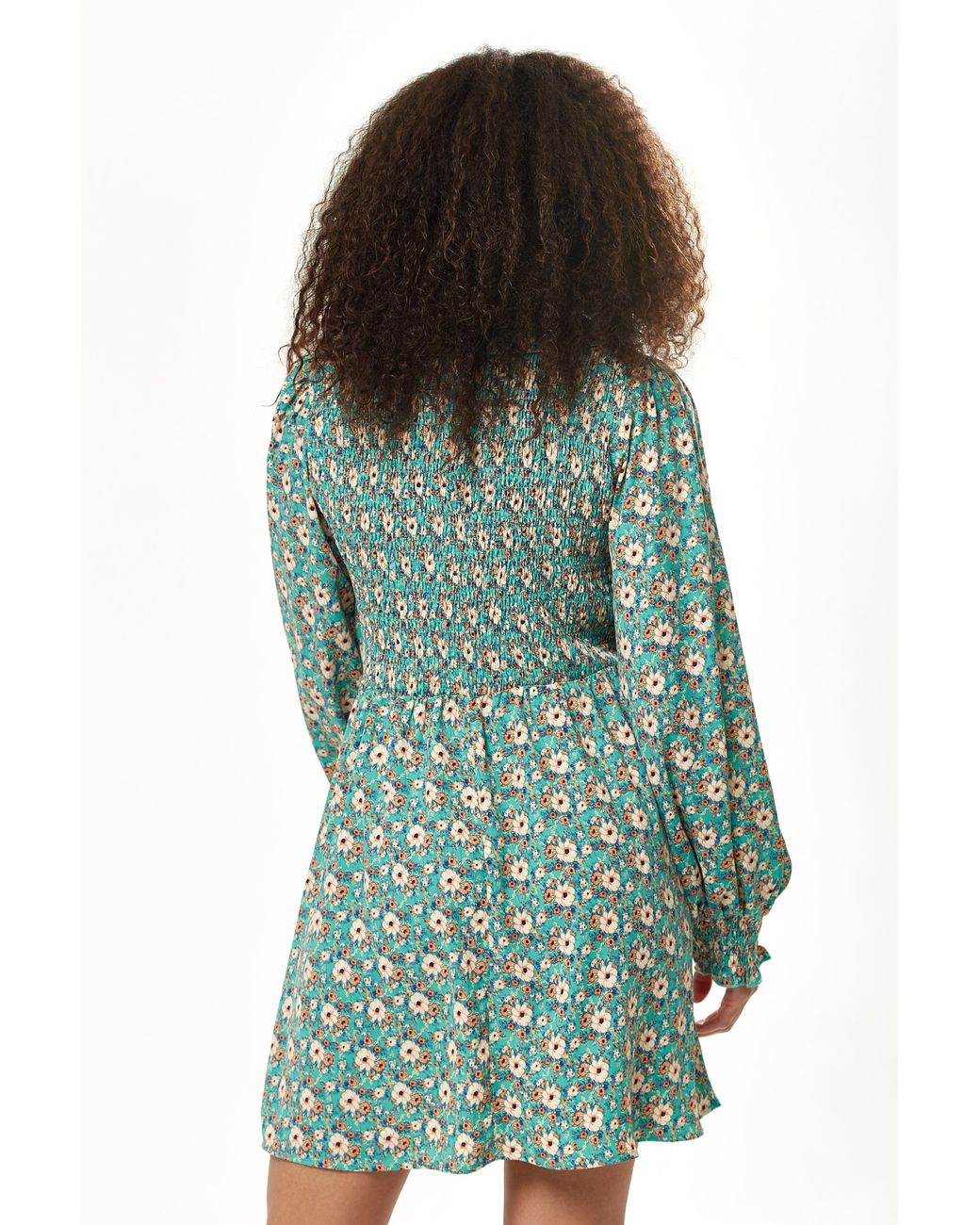 Liquorish Green Floral Print Smock Mini Dress With Peter Pan Collar